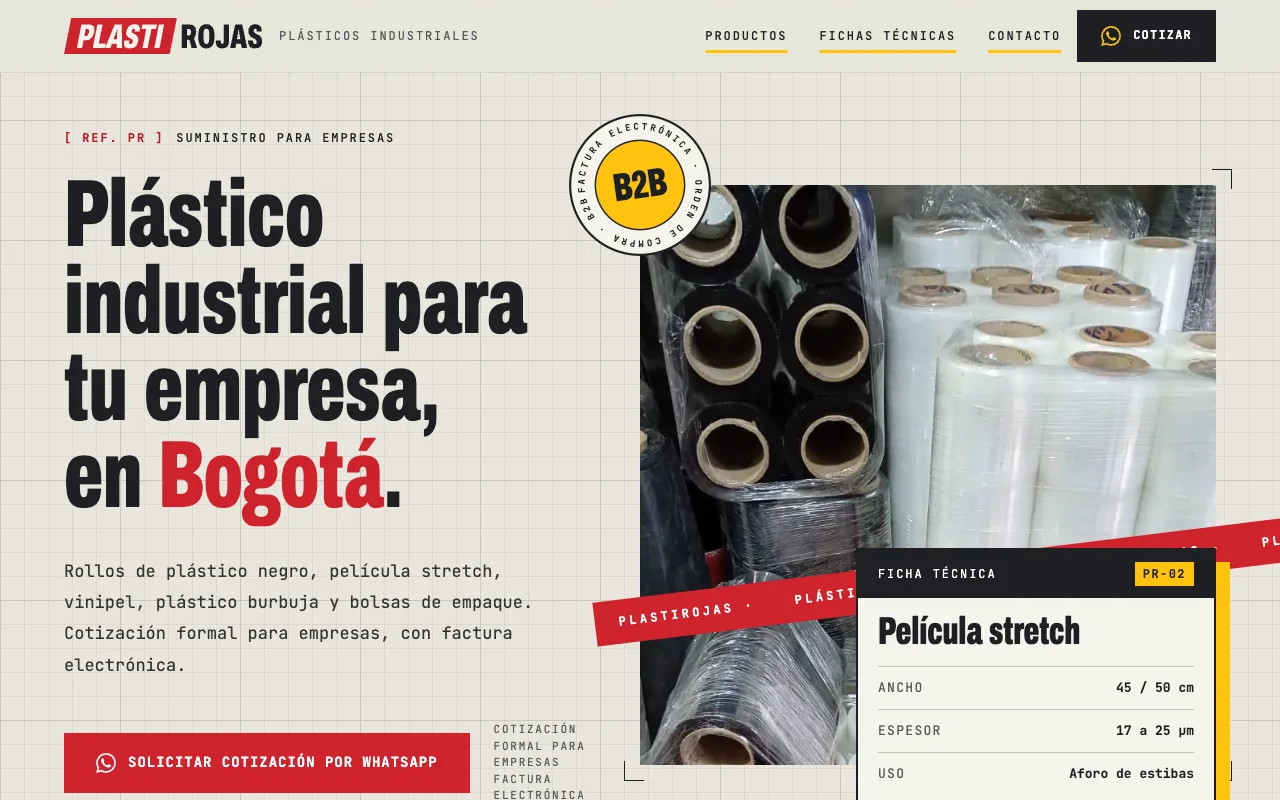 Página web de PLASTIROJAS, Plásticos industriales · Bogotá, diseñada por Sin Página